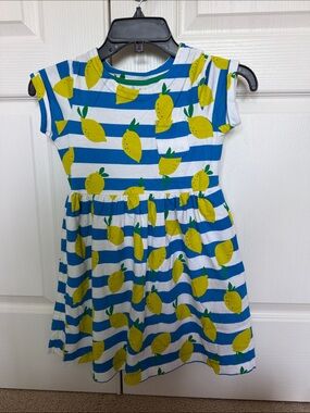 Mini Boden Blue & White Striped Lemon-Print Dress